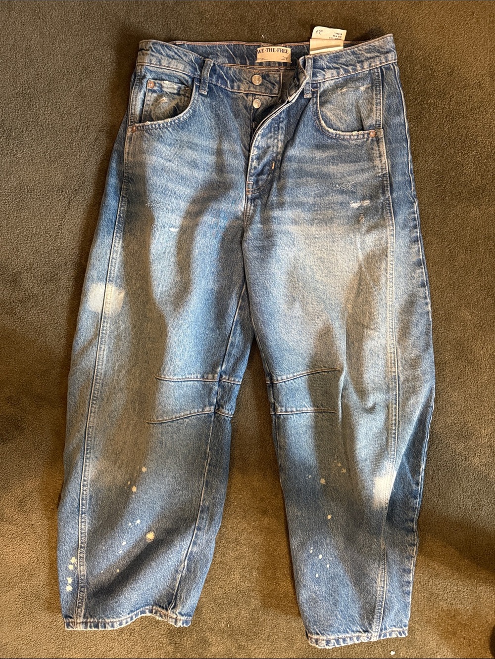 We The Free Good Luck Mid-Rise Barrel Jeans Blue Waist 27